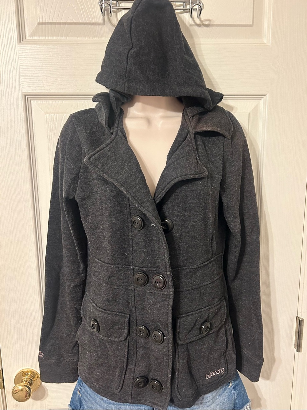 Women’s Juniors, Billabong, Dark Gray Hooded Button Down Jacket, Medium